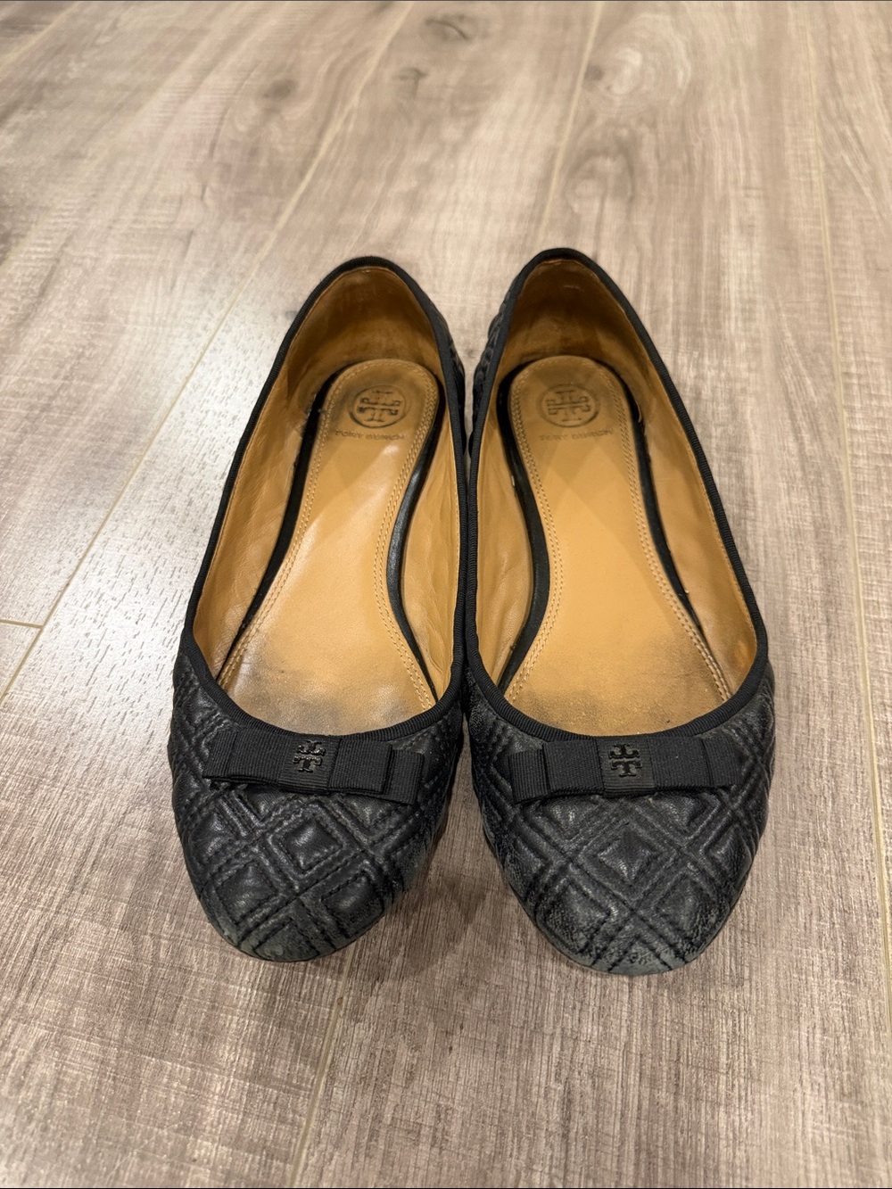 Tory Burch Black Quilted Ribbon Ballet Flats